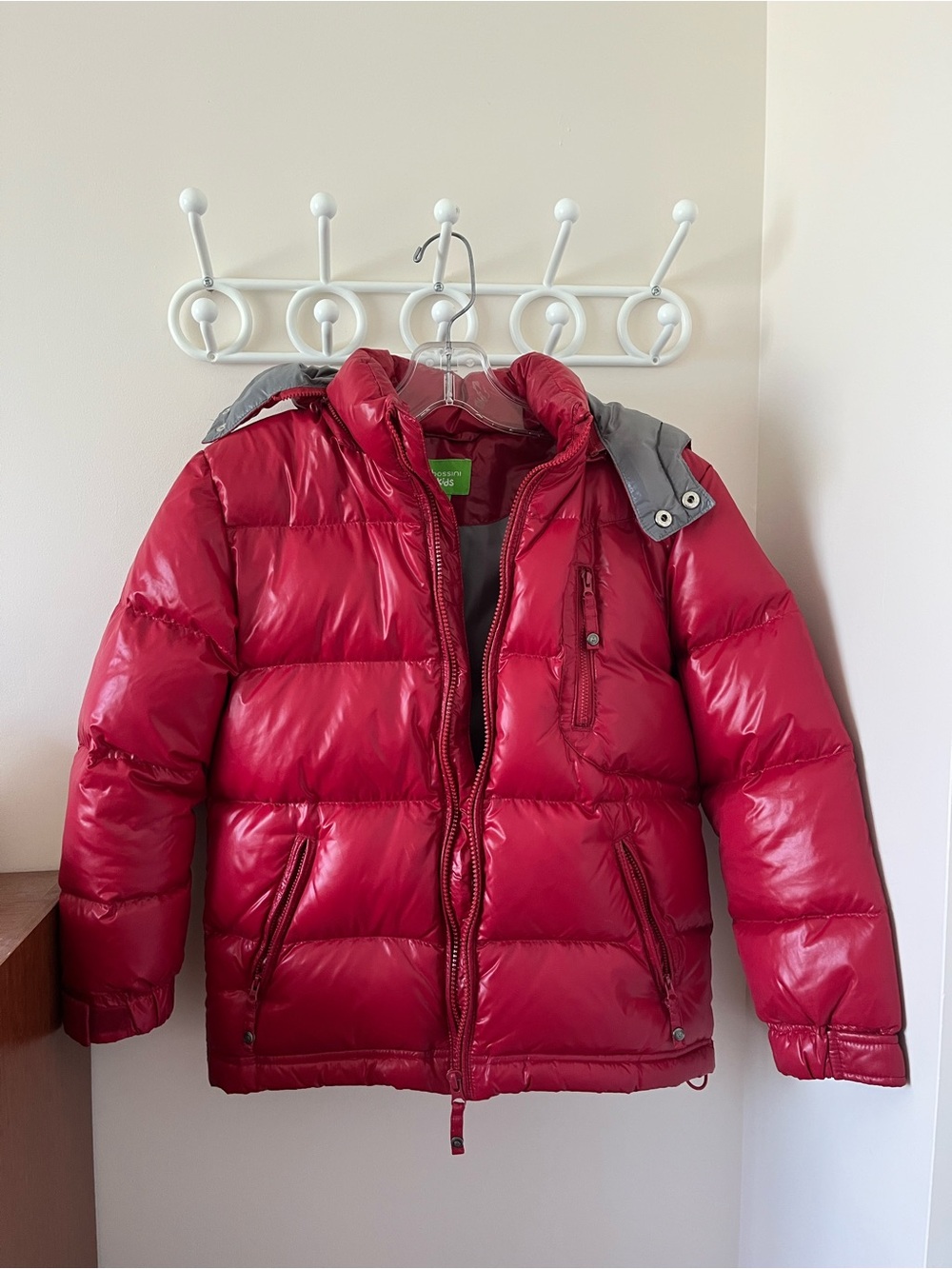 Bossini Red Kids Puffer Jacket with Gray Trim Hood